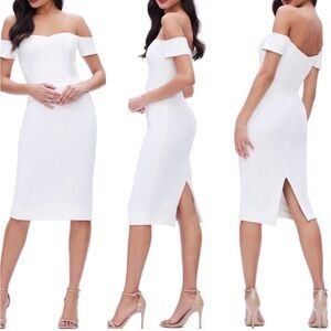 NWT Dress the Population Bailey Off Shoulder Bodycon Midi Dress White Size S